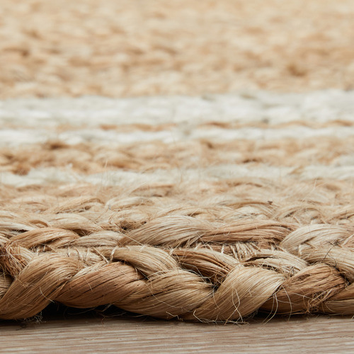 Natural & White Hand Braided Jute Oval Rug