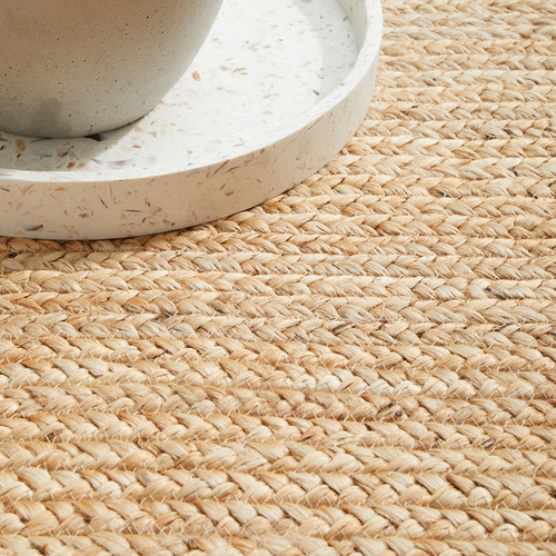 Natural & White Hand Braided Jute Oval Rug