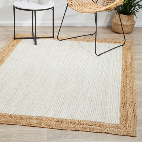 White & Natural Bricius Hand Braided Jute Rug