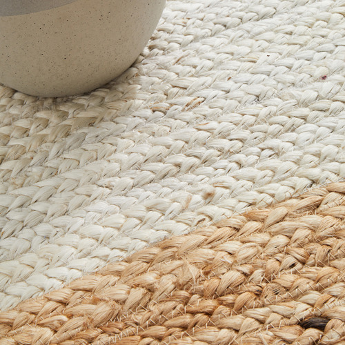 White & Natural Bricius Hand Braided Jute Rug