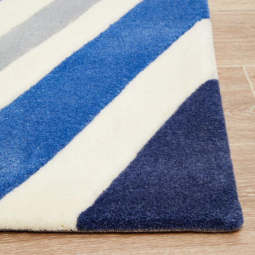 Multi Chevron Navy/Blue White Rug
