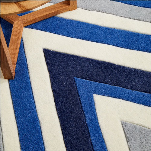 Multi Chevron Navy/Blue White Rug