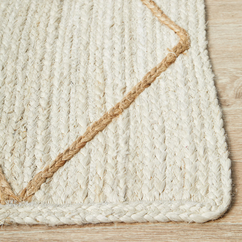 White & Natural Geometric Hand-Braided Jute Outdoor Runner
