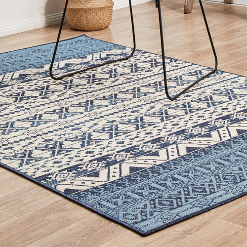 Network Blue & White Tribal Power-Loomed Outdoor Rug | Temple & Webster