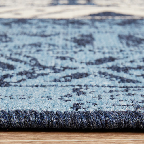 Blue & White Tribal Power-Loomed Outdoor Rug