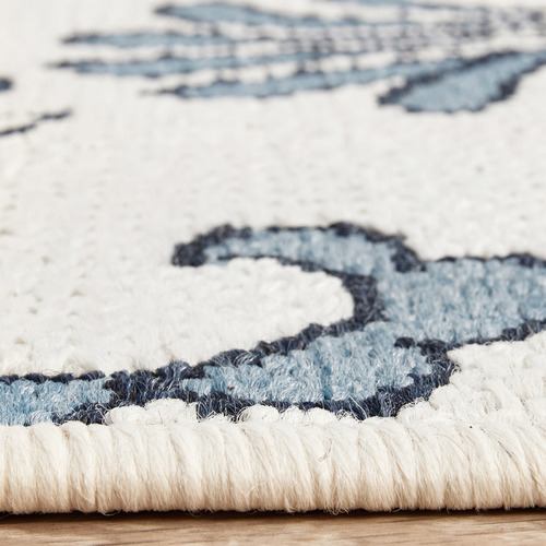 White & Blue Hummingbird Floral Power-Loomed Outdoor Rug