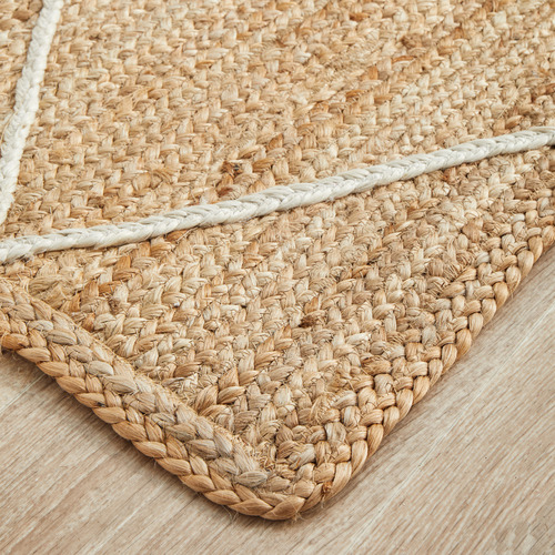 Natural & White Geometric Hand-Braided Jute Outdoor Runner