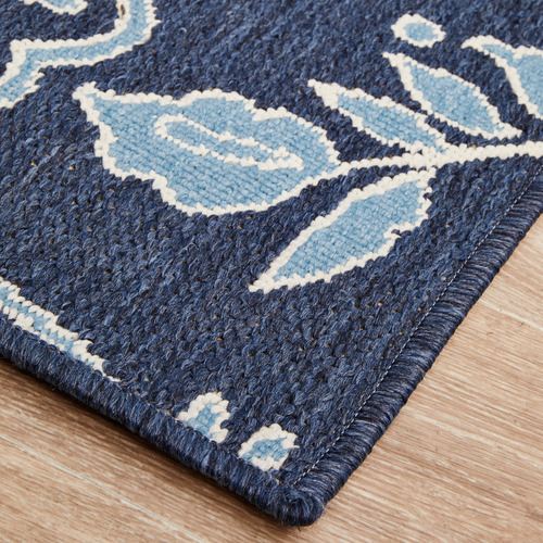 Navy Hummingbird Floral Power-Loomed Outdoor Rug