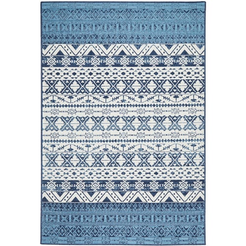 Blue & White Tribal Power-Loomed Outdoor Rug