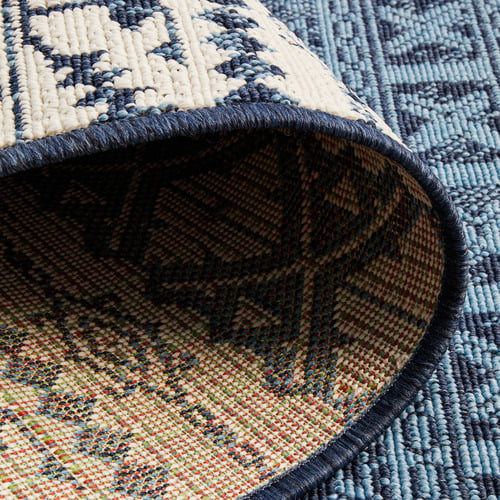 Blue & White Tribal Power-Loomed Outdoor Rug