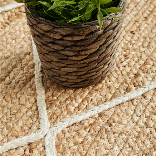 Natural & White Geometric Hand-Braided Jute Outdoor Runner