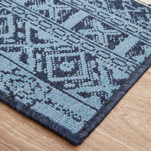 Blue & White Tribal Power-Loomed Outdoor Rug