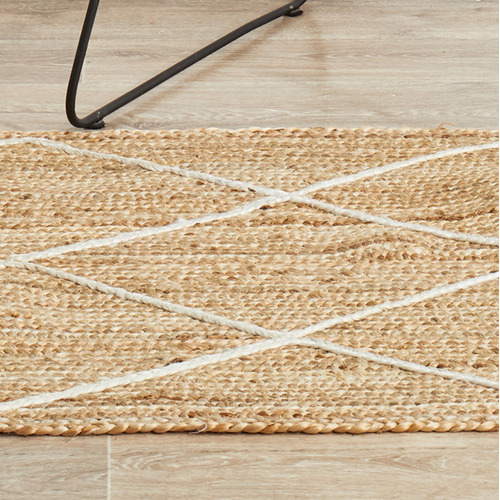 Natural & White Geometric Hand-Braided Jute Outdoor Runner