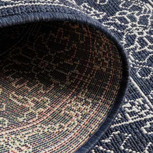 Navy & White Traditional Power-Loomed Outdoor Rug