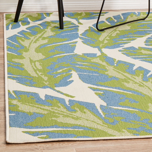 Blue Tropical Leaf Outdoor Rug Temple, Blue And Green Tropical Outdoor Rug