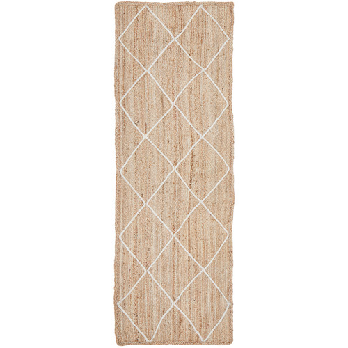 Natural & White Geometric Hand-Braided Jute Outdoor Runner