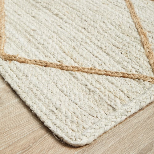 White & Natural Geometric Hand-Braided Jute Outdoor Runner