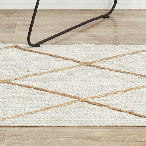 White & Natural Geometric Hand-Braided Jute Outdoor Runner