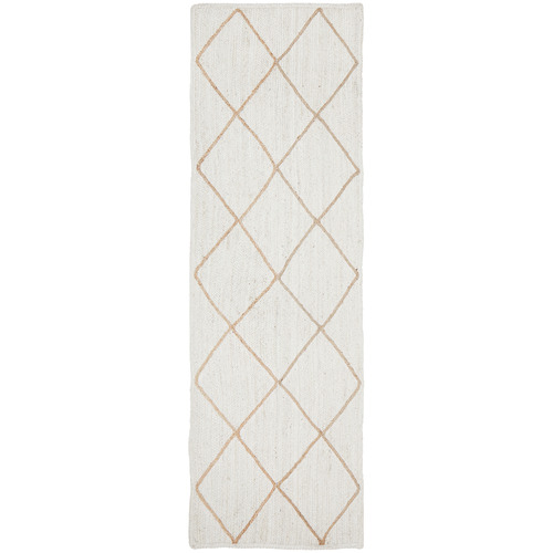 White & Natural Geometric Hand-Braided Jute Outdoor Runner