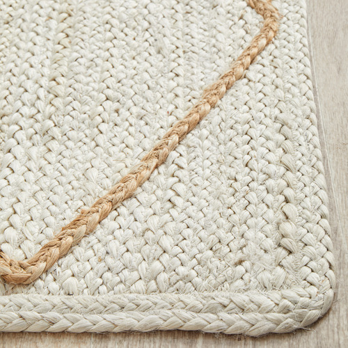 White & Natural Geometric Hand-Braided Jute Outdoor Runner