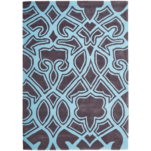 Gothic-Tribal-Design-Smoke-Grey-and-Blue-Rug-HV-641-SMOKE