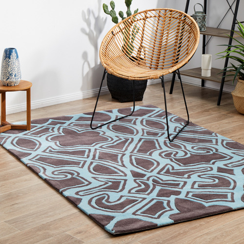 Gothic-Tribal-Design-Smoke-Grey-and-Blue-Rug-HV-641-SMOKE