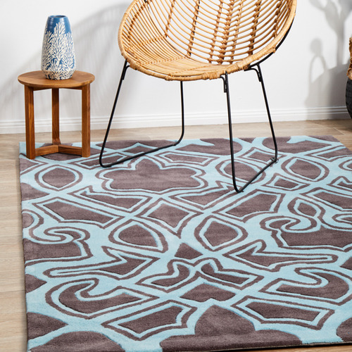 Gothic-Tribal-Design-Smoke-Grey-and-Blue-Rug-HV-641-SMOKE