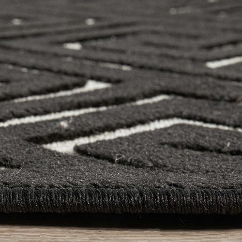 Black Geometric Power-Loomed Textured Rug