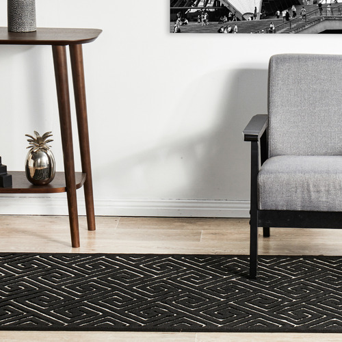 Black Geometric Power-Loomed Textured Runner