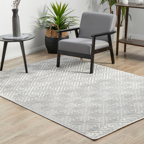 Network Rugs Silver Geometric Power-Loomed Textured Rug | Temple & Webster