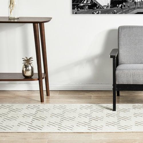Off White Geometric Power-Loomed Textured Runner