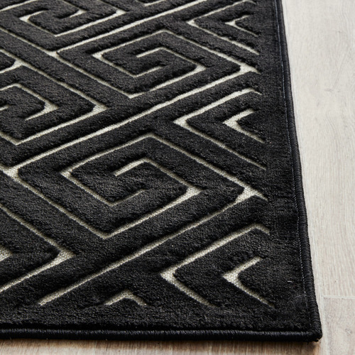 Black Geometric Power-Loomed Textured Runner
