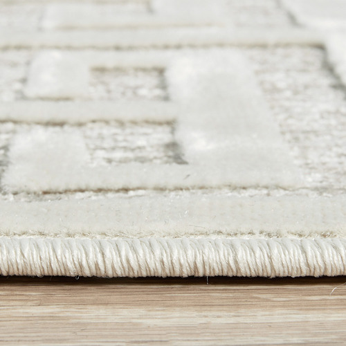 Off White Art Deco Power-Loomed Textured Rug