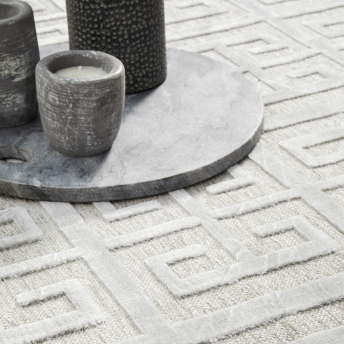 Silver Art Deco Power-Loomed Textured Rug