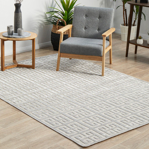 Silver Art Deco Power-Loomed Textured Rug