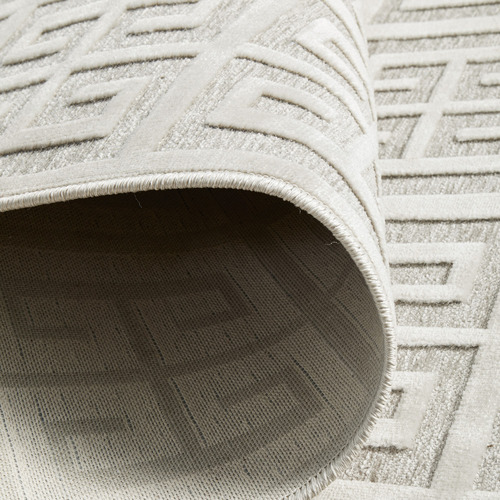 Off White Art Deco Power-Loomed Textured Rug