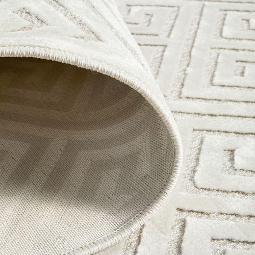 Off White Geometric Power-Loomed Textured Rug