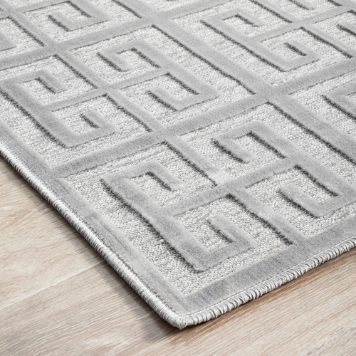 Silver Art Deco Power-Loomed Textured Rug