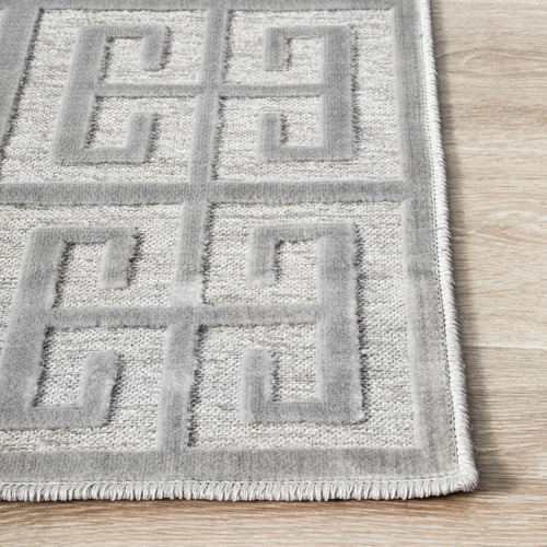 Silver Art Deco Power-Loomed Textured Rug
