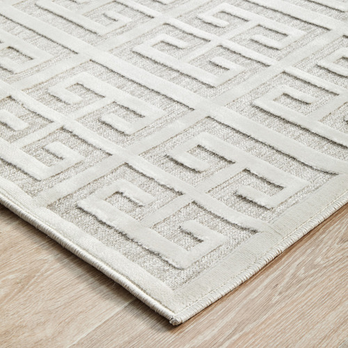 Off White Art Deco Power-Loomed Textured Rug