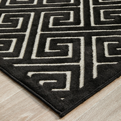 Black Geometric Power-Loomed Textured Rug