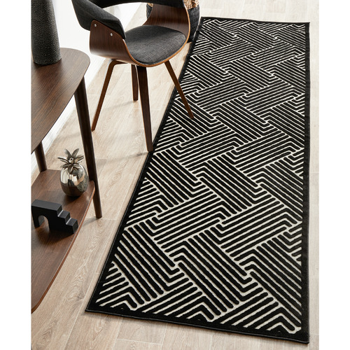 Black Luxury Power-Loomed Textured Runner
