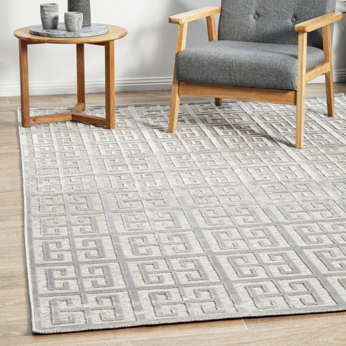Silver Art Deco Power-Loomed Textured Rug