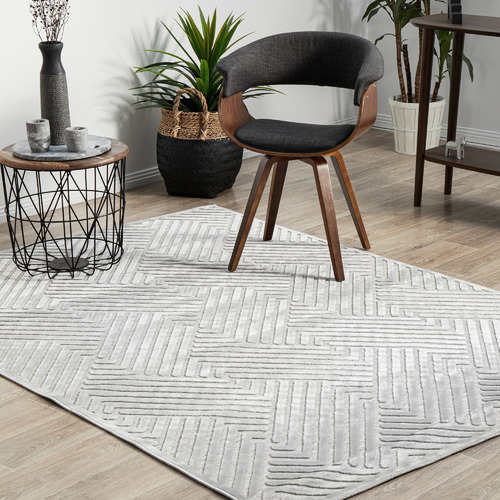 Silver Luxury Power-Loomed Textured Rug