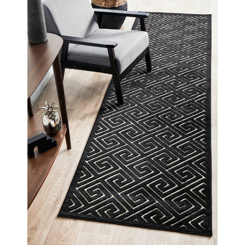 Black Geometric Power-Loomed Textured Runner