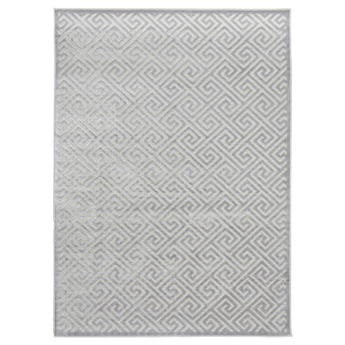 Silver Geometric Power-Loomed Textured Rug