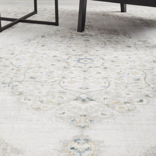 Teal & Silver Silk Look Transitional Rug