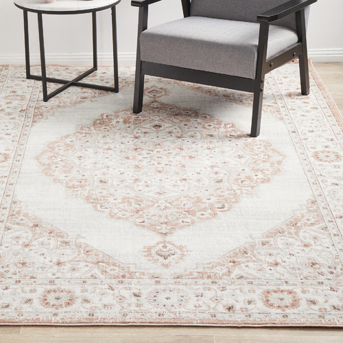 Peach & Silver Silk Look Transitional Rug