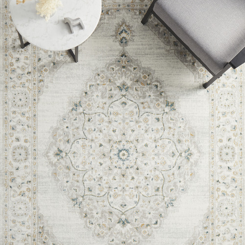 Teal & Silver Silk Look Transitional Rug