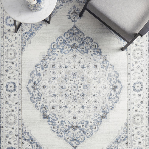 Blue & Silver Silk Look Transitional Rug